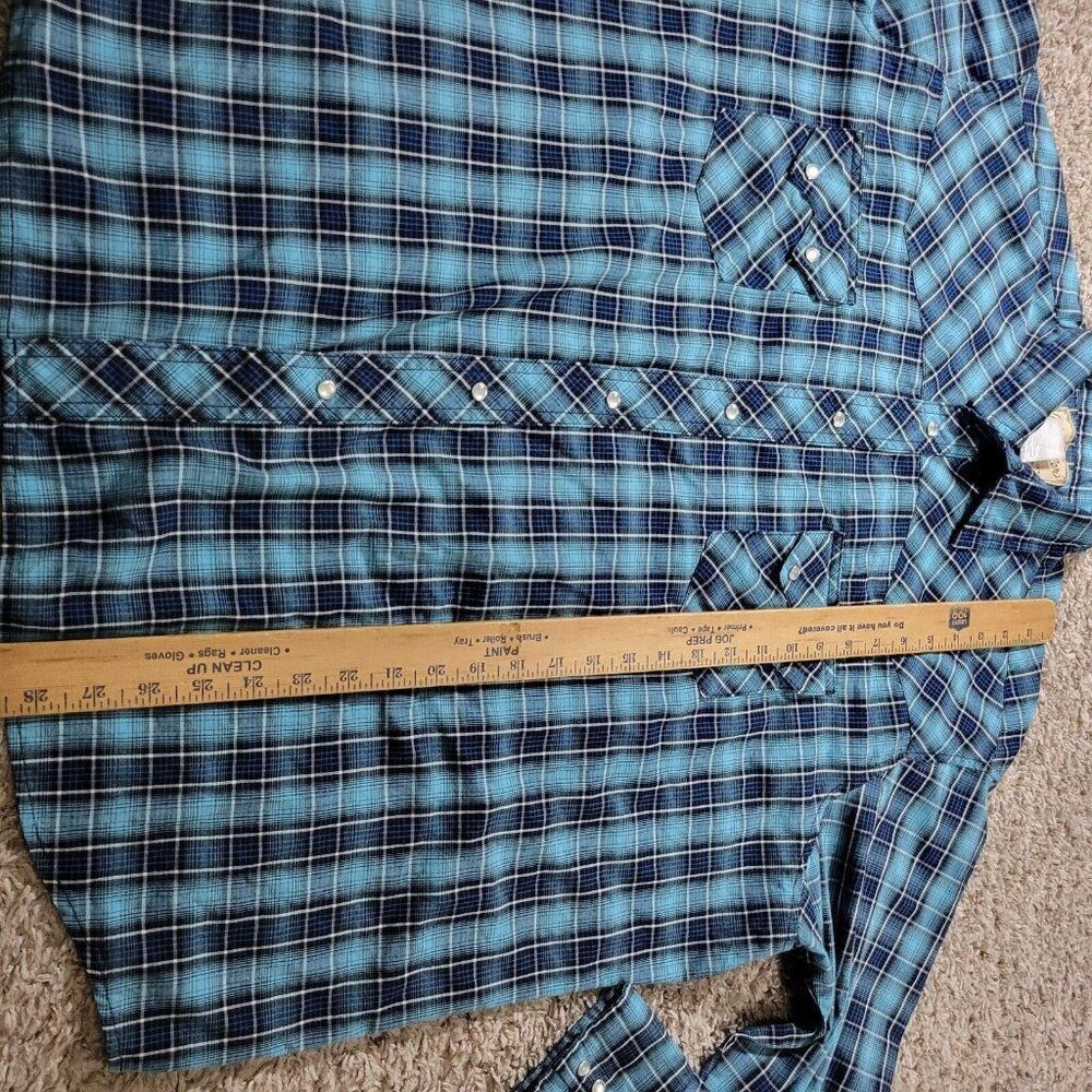 Wrangler Pearl Snap Shirt Mens 2XL Blue Cowboy Western Rodeo Plaid Long Sleeve - Picture 6 of 9
